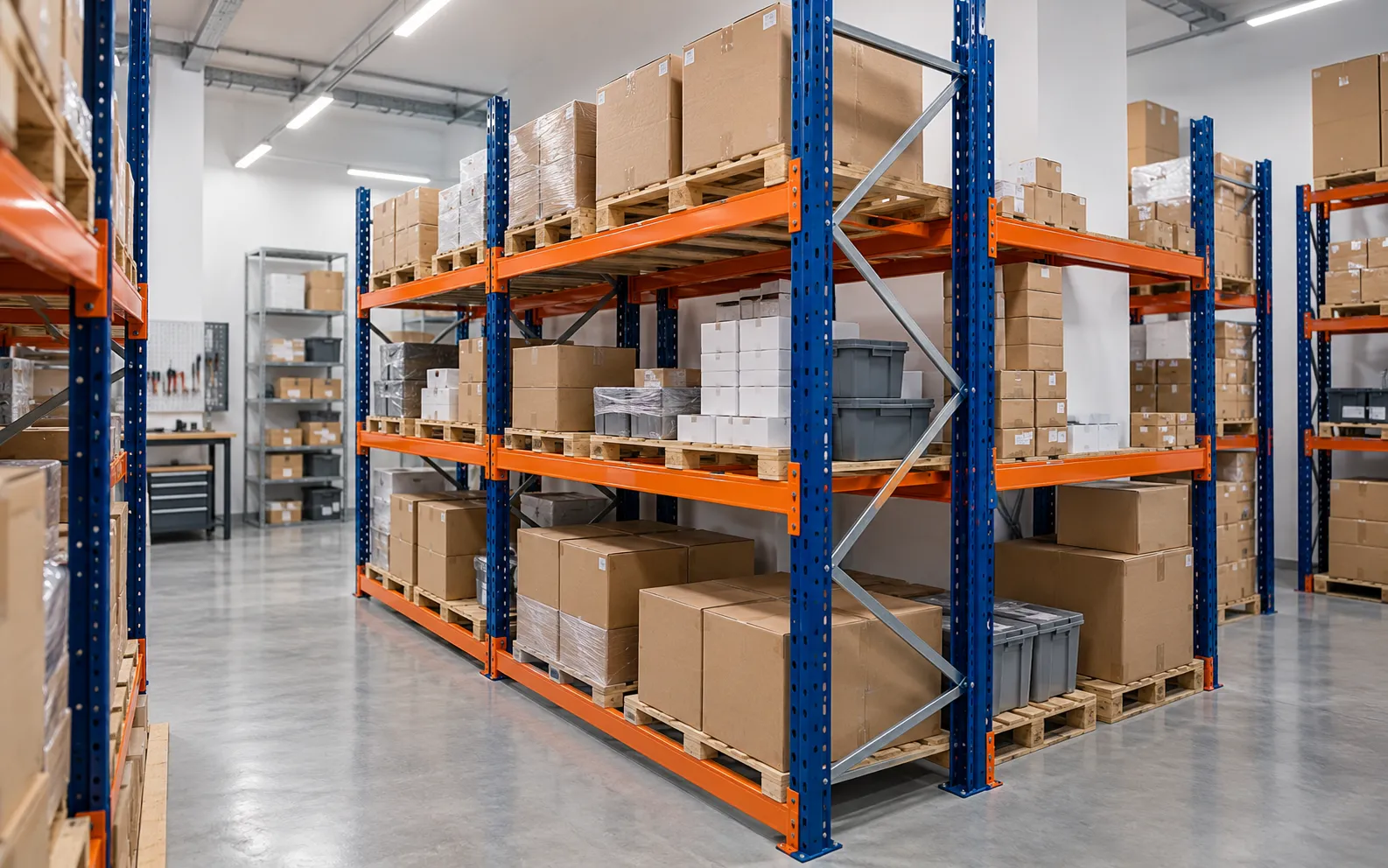 Mini porta-pallets — Estoque e retaguarda · 300 a 1.500 kg/nível